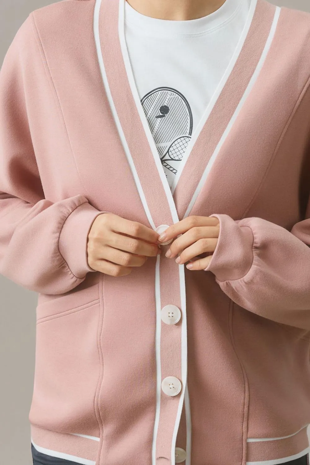 Hazel Blues® |  Contrast Trim V Neck Button Up Cardigan