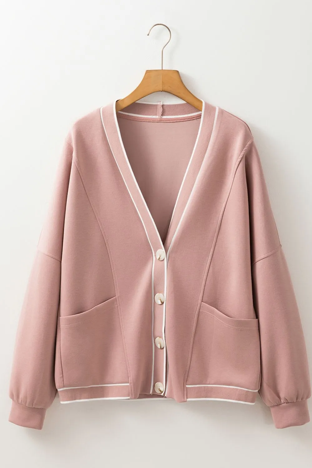 Hazel Blues® |  Contrast Trim V Neck Button Up Cardigan