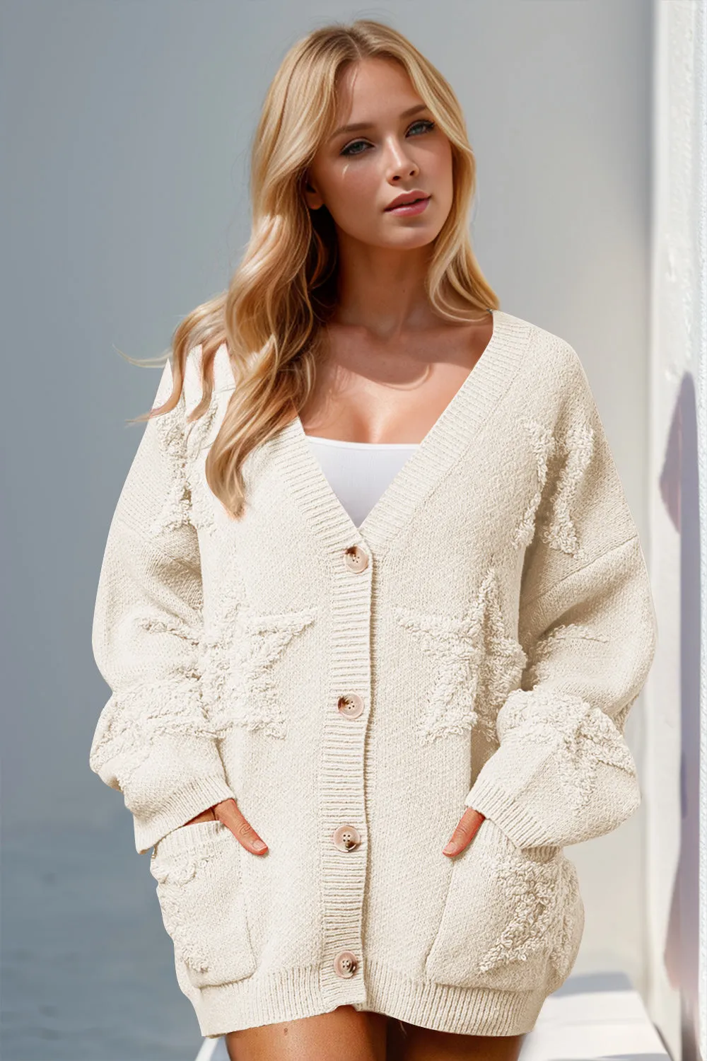 Hazel Blues® |  Double Take Button Up Star Pattern Cardigan