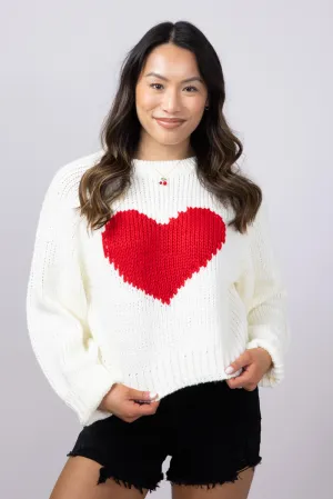Heart Sweater for Women in White/Red | SWT2464-WHITERED