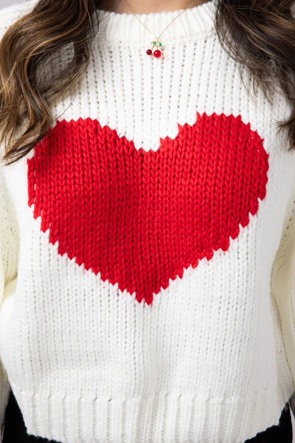 Heart Sweater for Women in White/Red | SWT2464-WHITERED