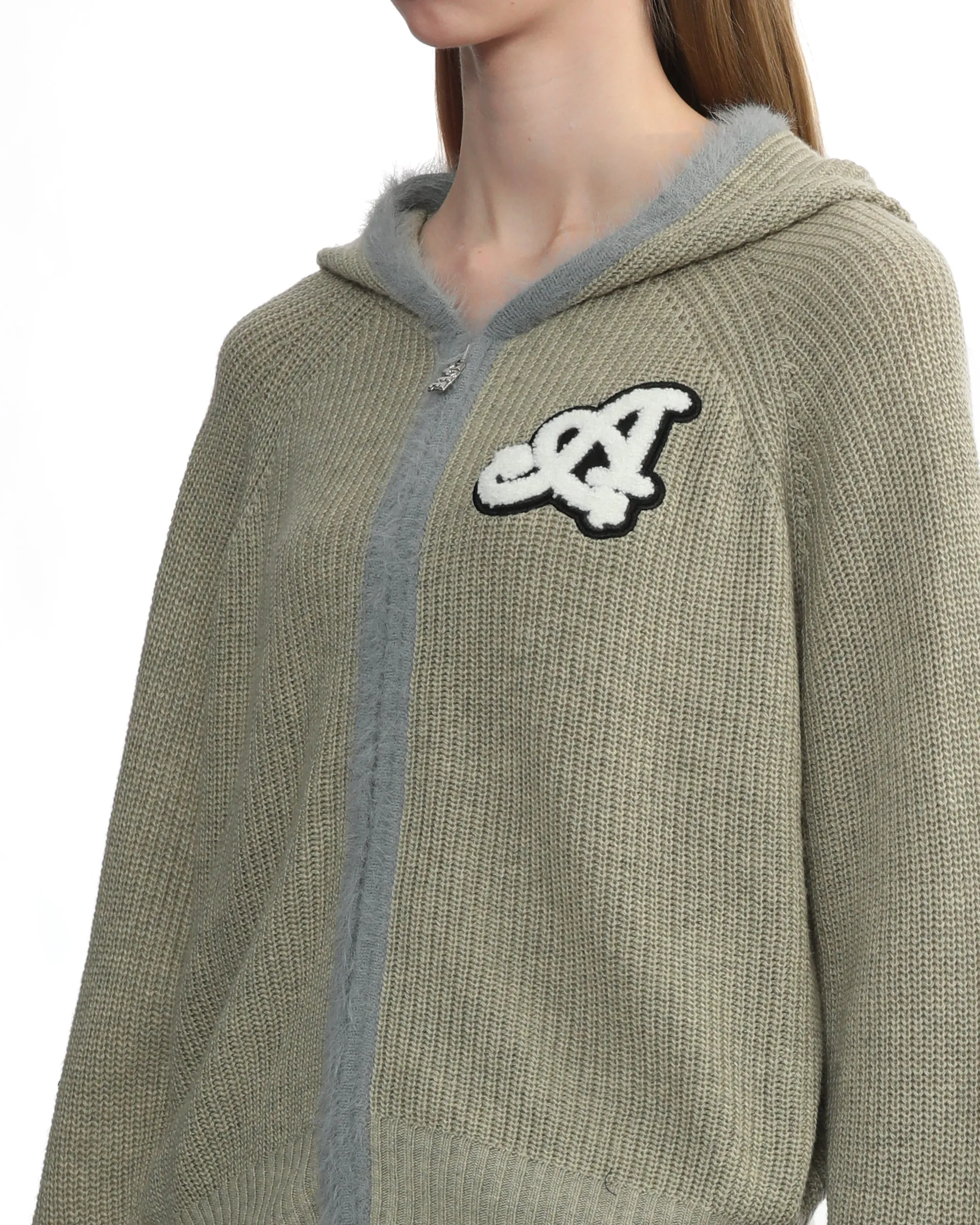 Hooded oversized zip-up cardigan