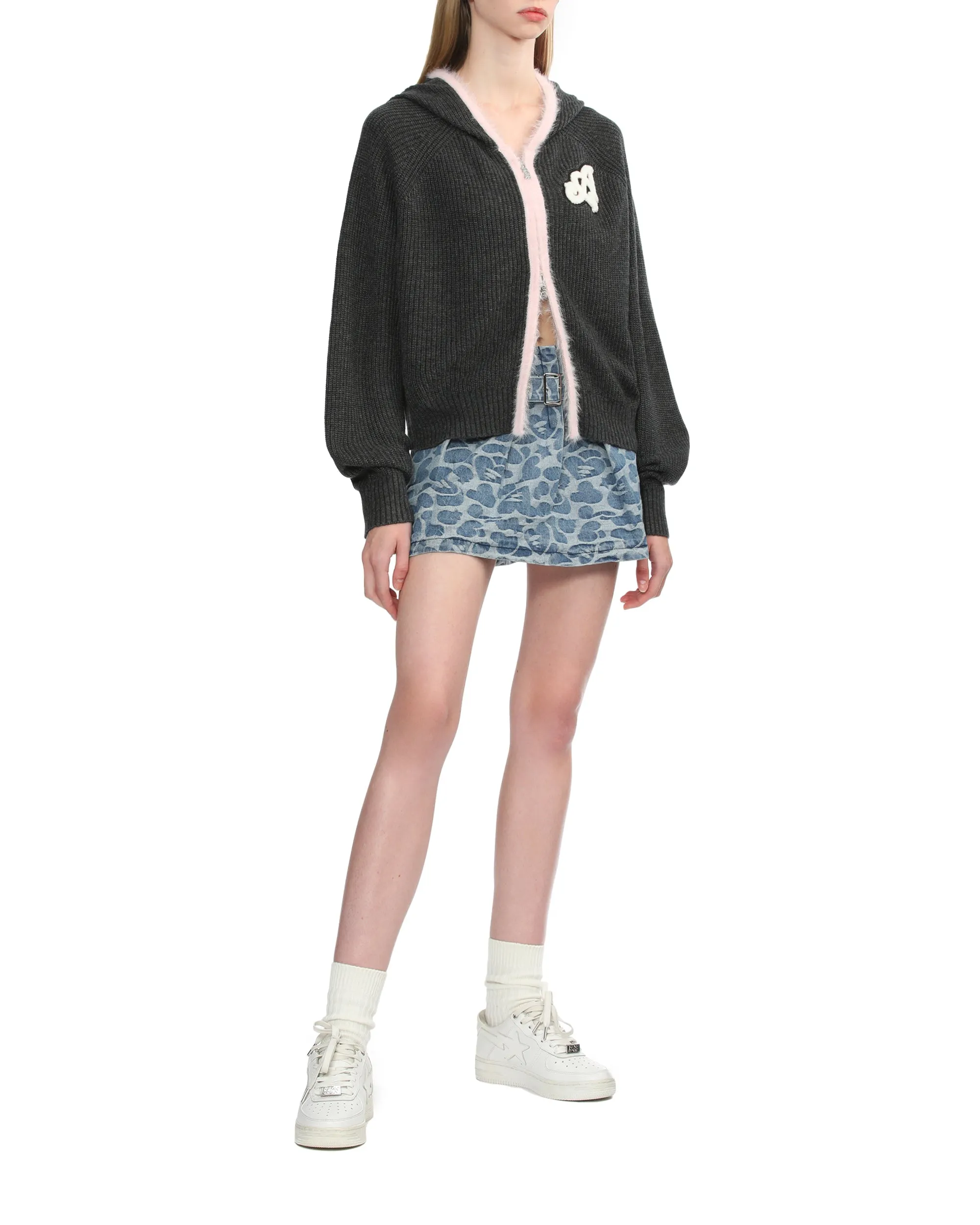 Hooded oversized zip-up cardigan