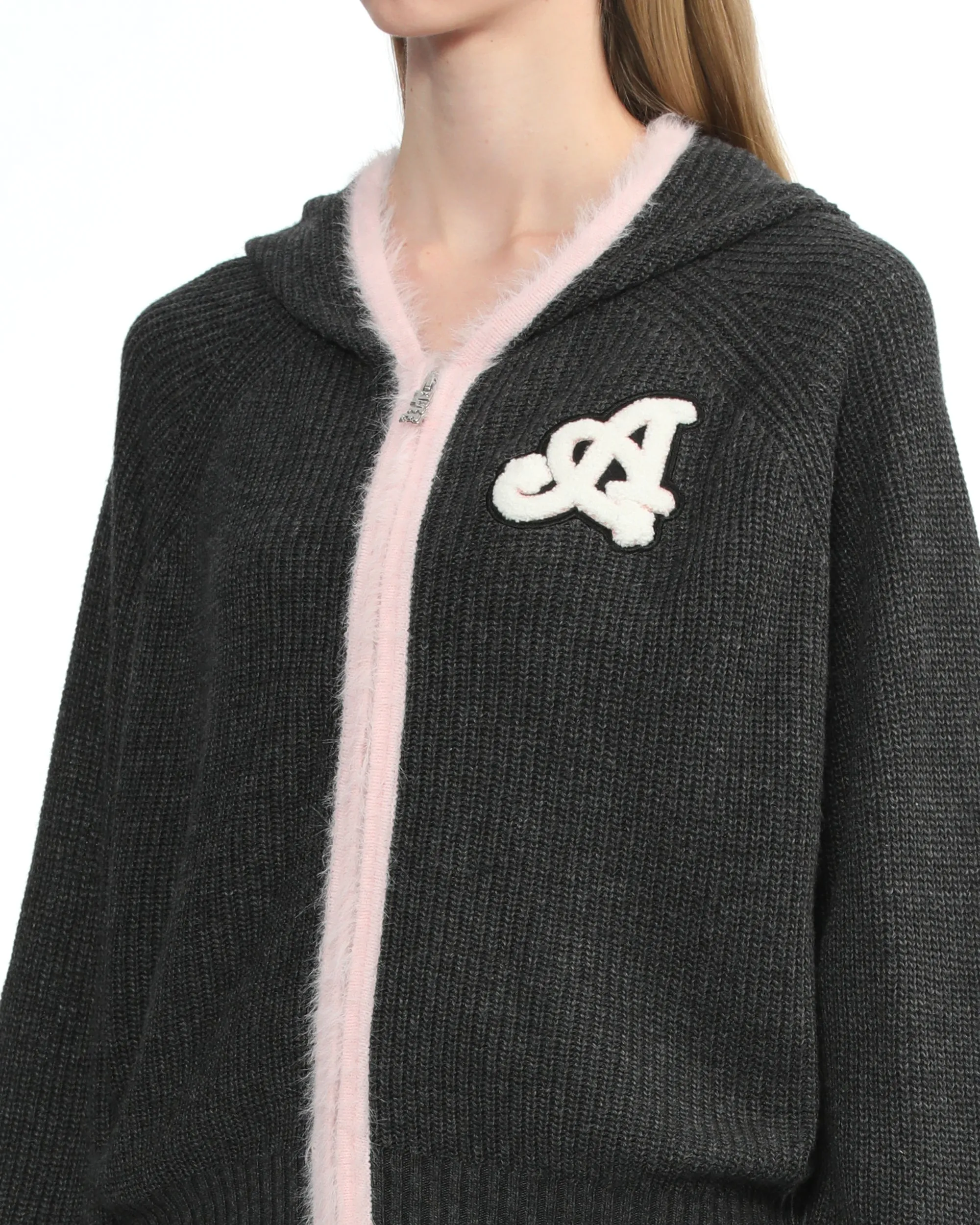 Hooded oversized zip-up cardigan