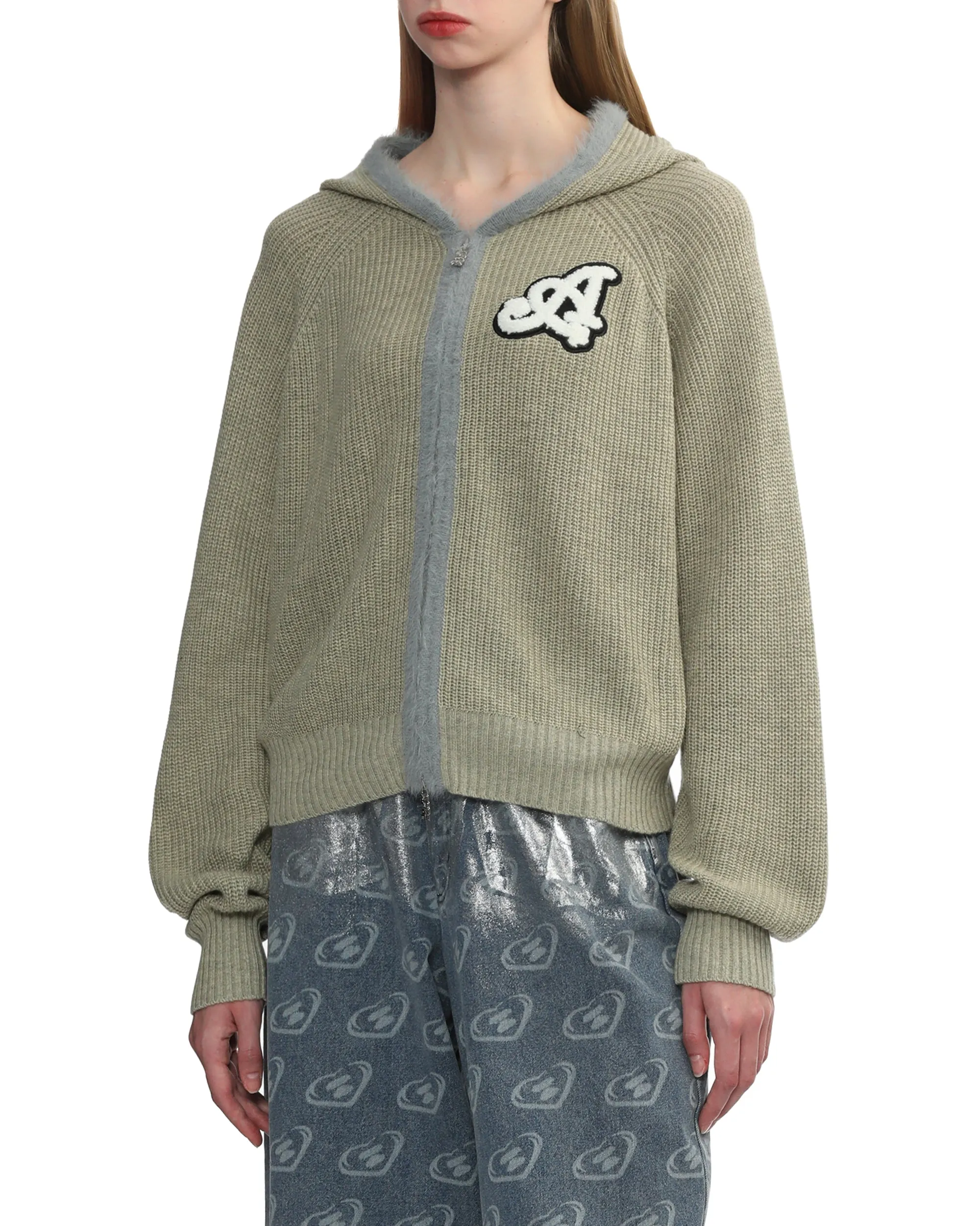 Hooded oversized zip-up cardigan