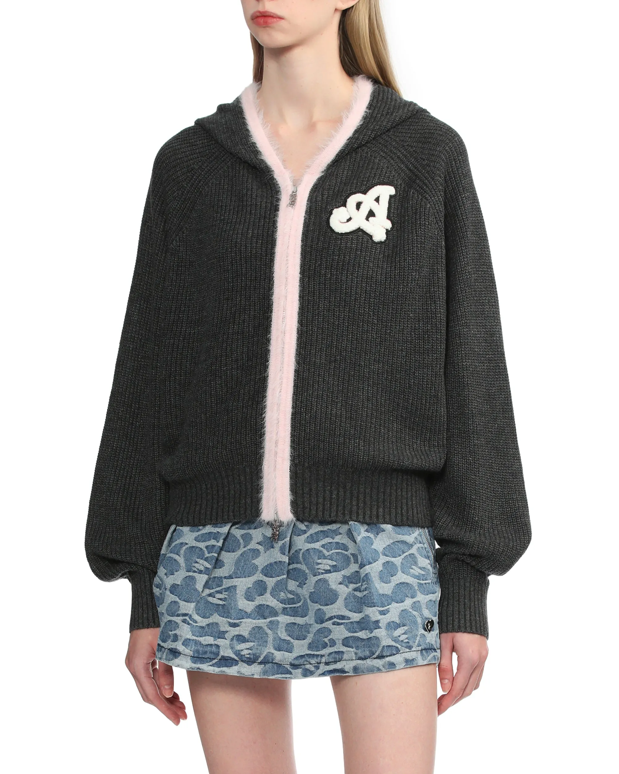 Hooded oversized zip-up cardigan
