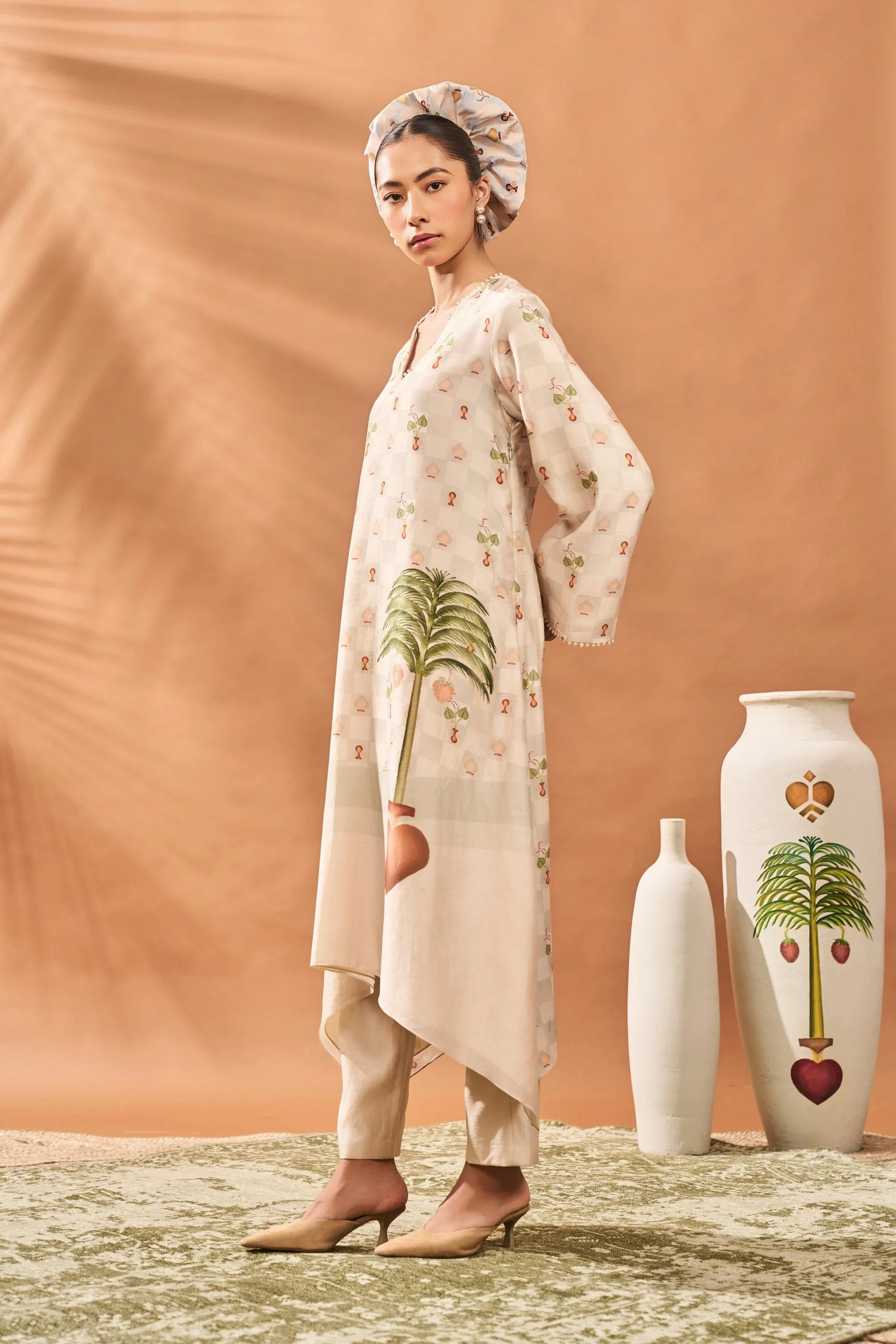 Ivory Checkers Bloom Kurta Set