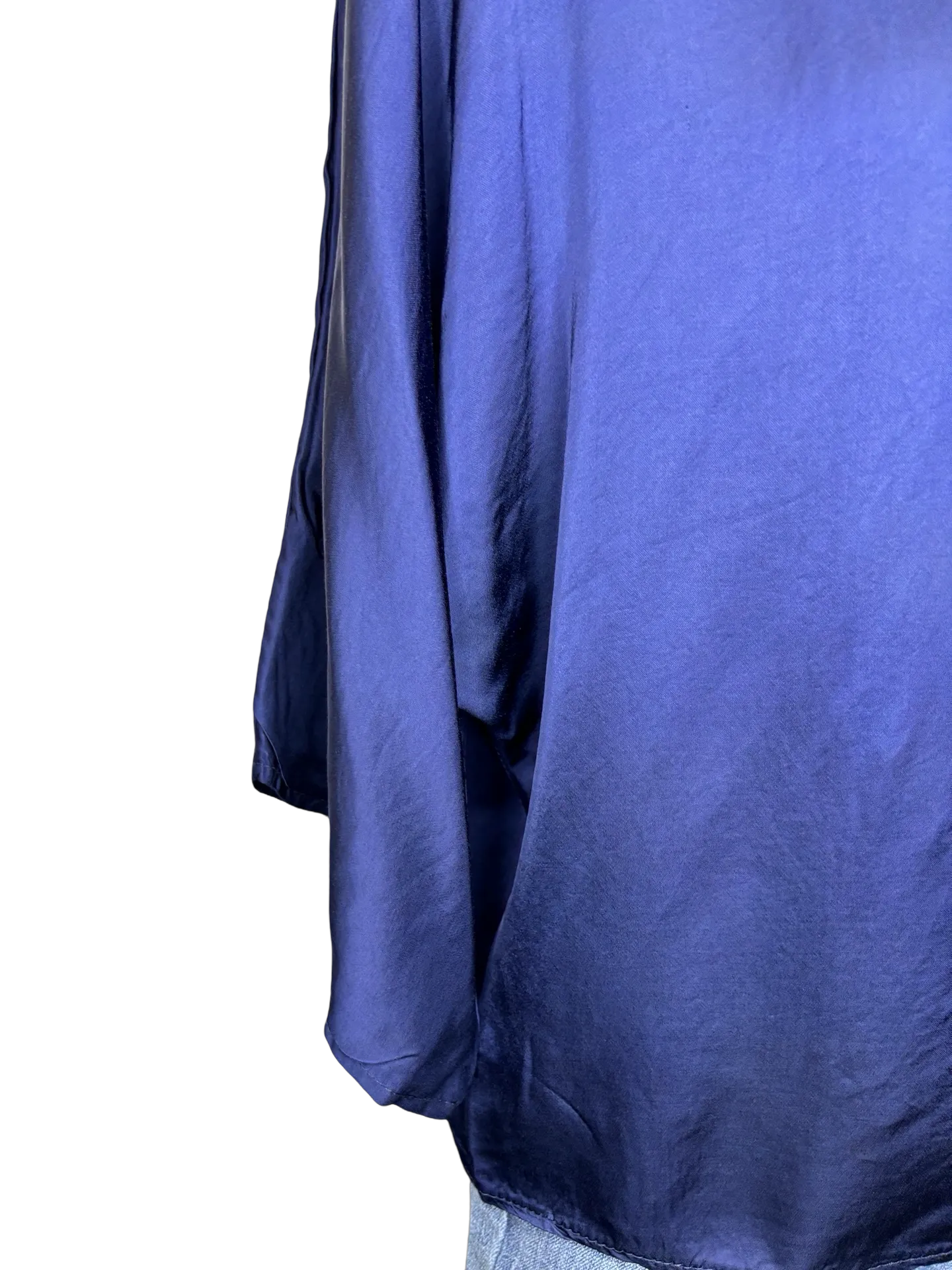 Jonah Satin Batwing Top with Ribbed Neck Navy