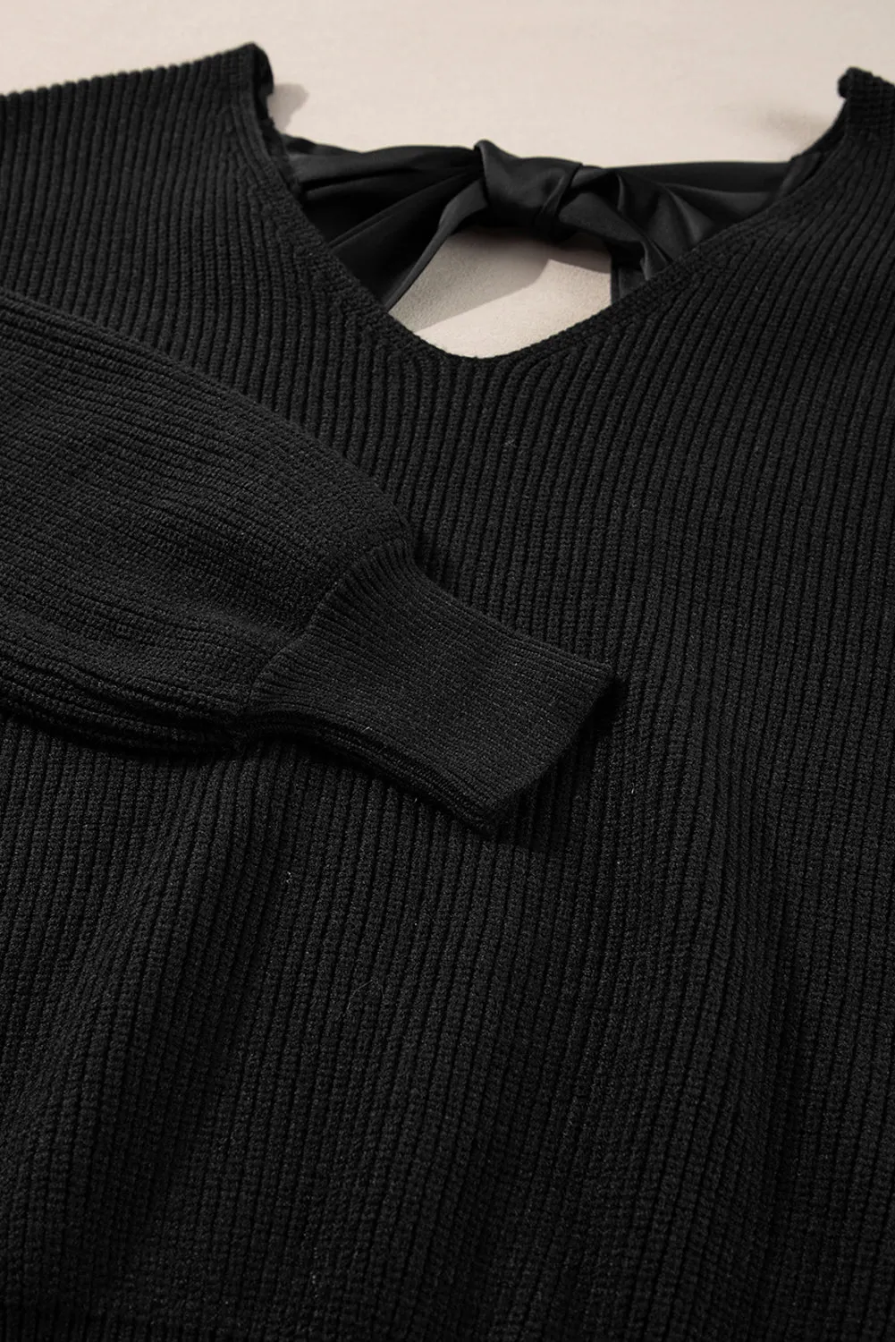 KaleaBoutique Lantern Sleeve V Neck Knot Back Sweater