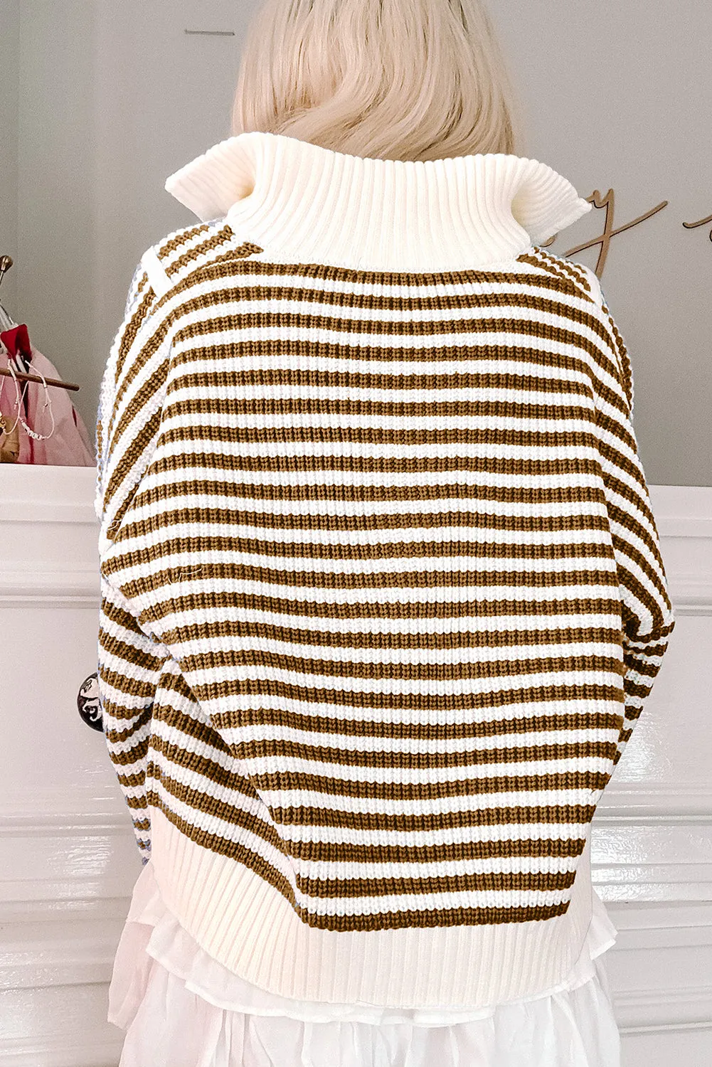 KaleaBoutique Zip up Collar Drop Shoulder Sweater