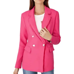 Karl Lagerfeld Paris Womens Fringe Tweed One-Button Blazer