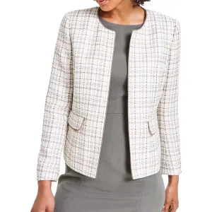 Kasper Womens Woven Tweed Open-Front Blazer