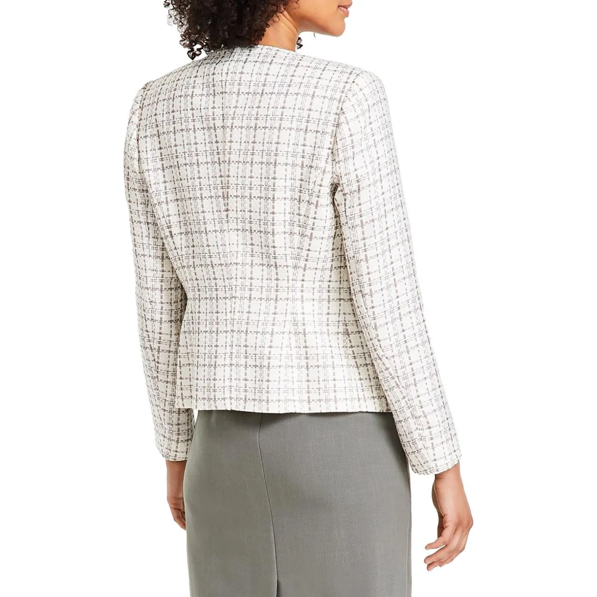 Kasper Womens Woven Tweed Open-Front Blazer