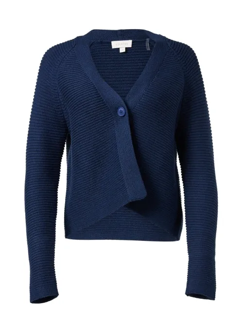 Kinross Navy Garter Stitch Cotton Cardigan