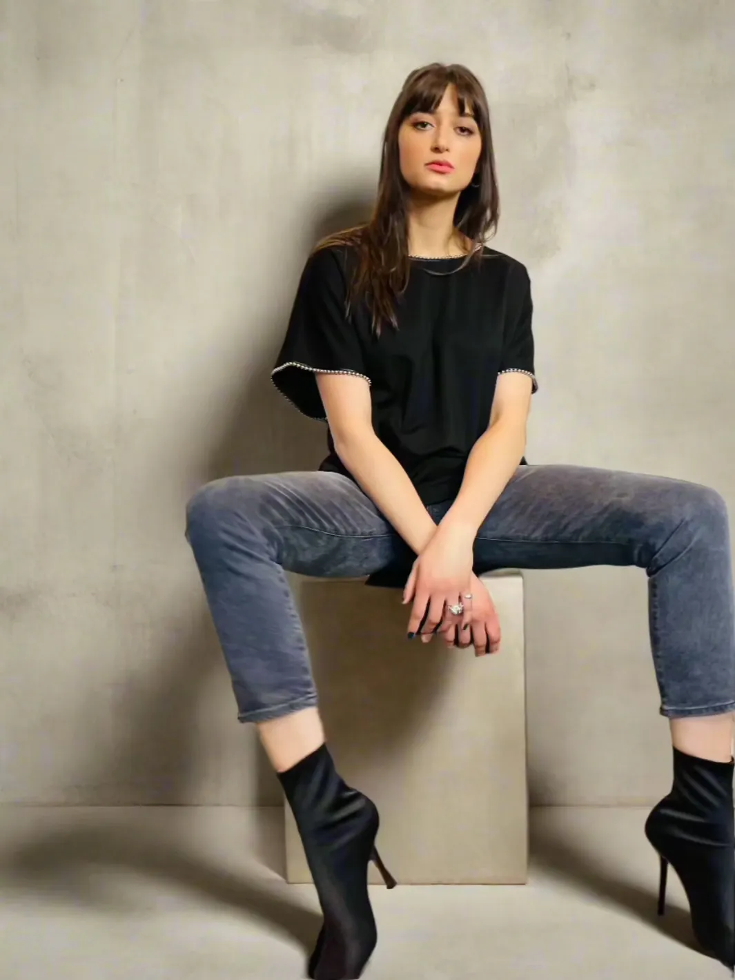 Knit Top with Metal Stud Details - The Eldridge
