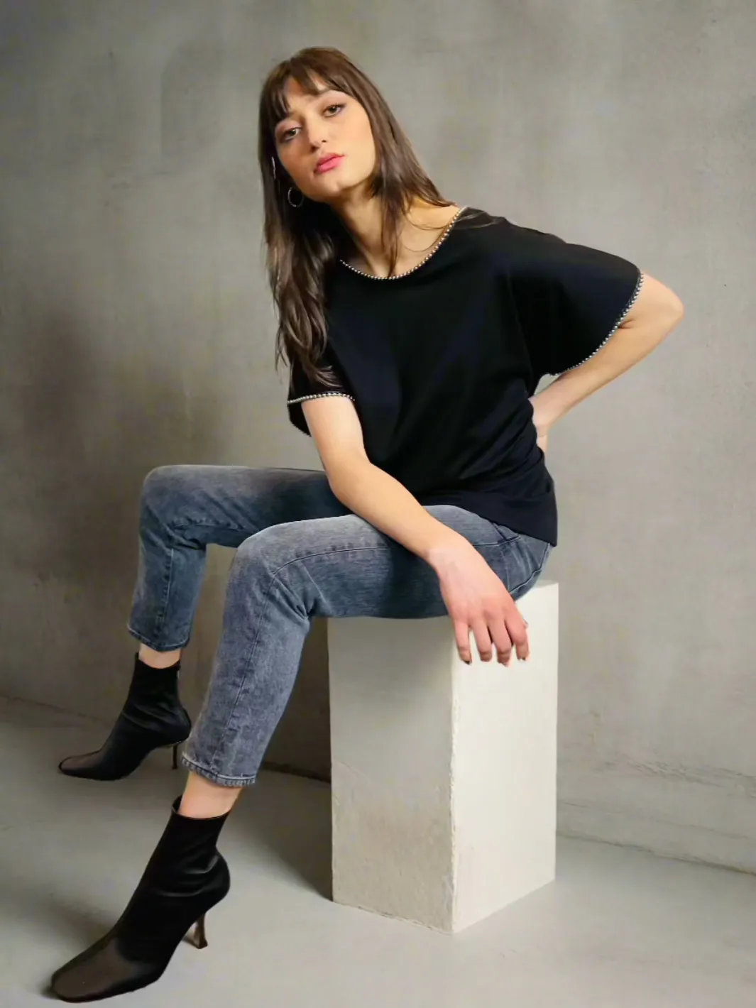 Knit Top with Metal Stud Trim - The Eldridge
