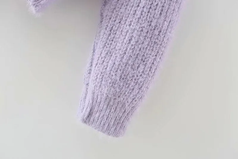 Knit V-neck Single-breasted Lantern Sleeve Cardigans