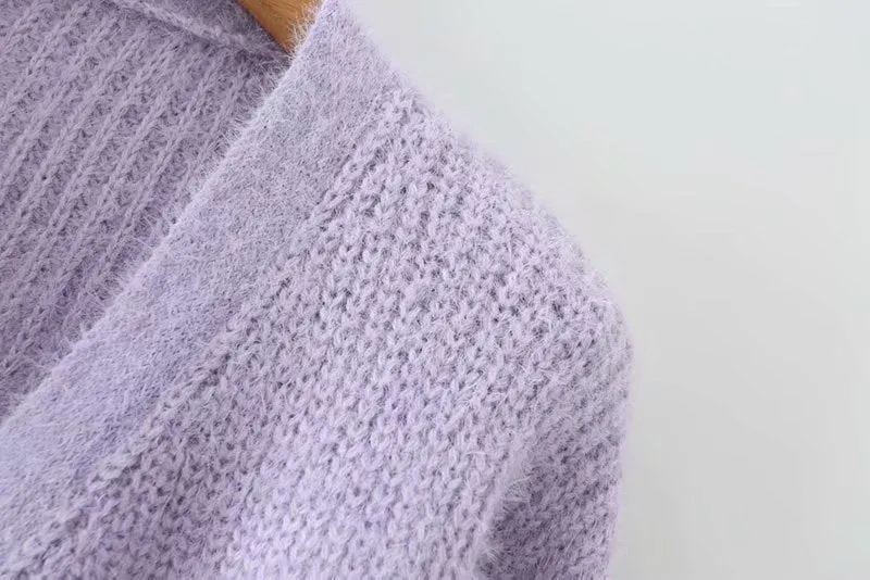 Knit V-neck Single-breasted Lantern Sleeve Cardigans