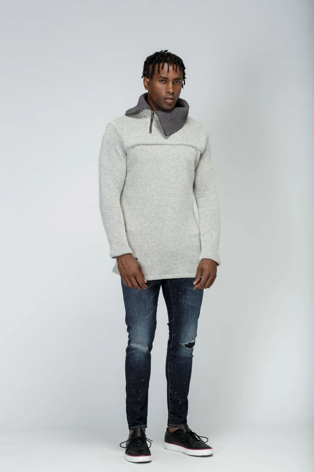 Konus Men's Side Zip Turtle Neck Sweater in Grey