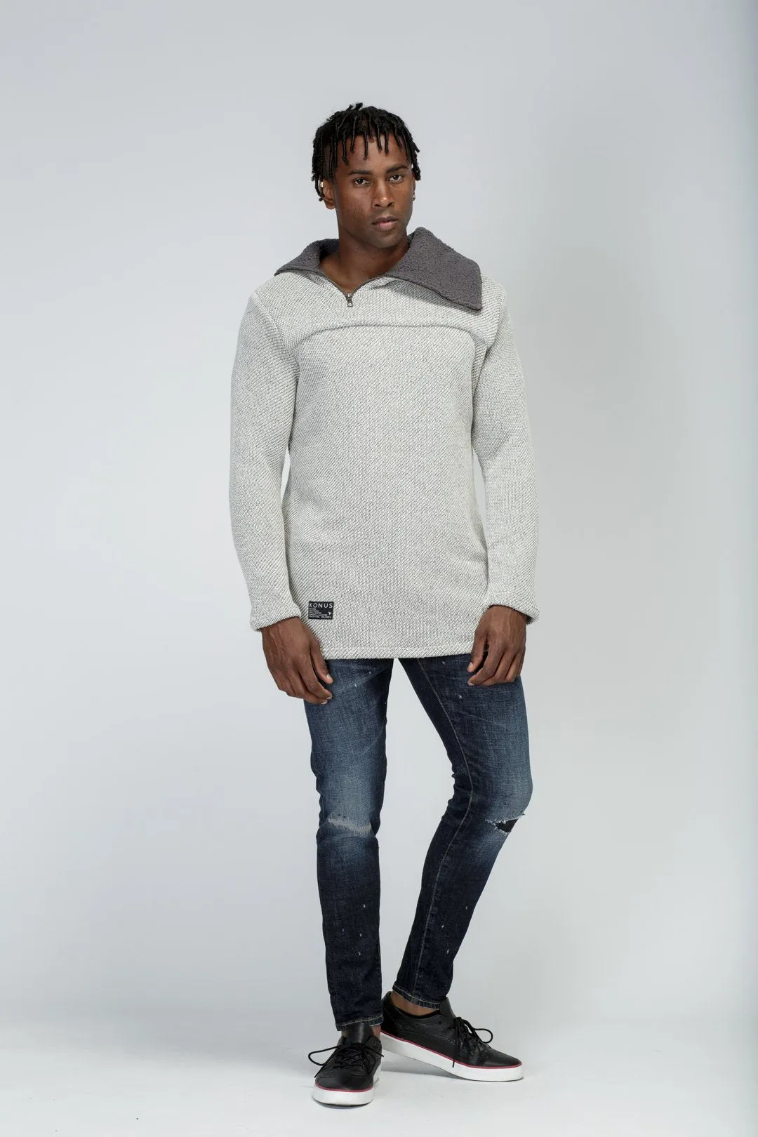 Konus Men's Side Zip Turtle Neck Sweater in Grey