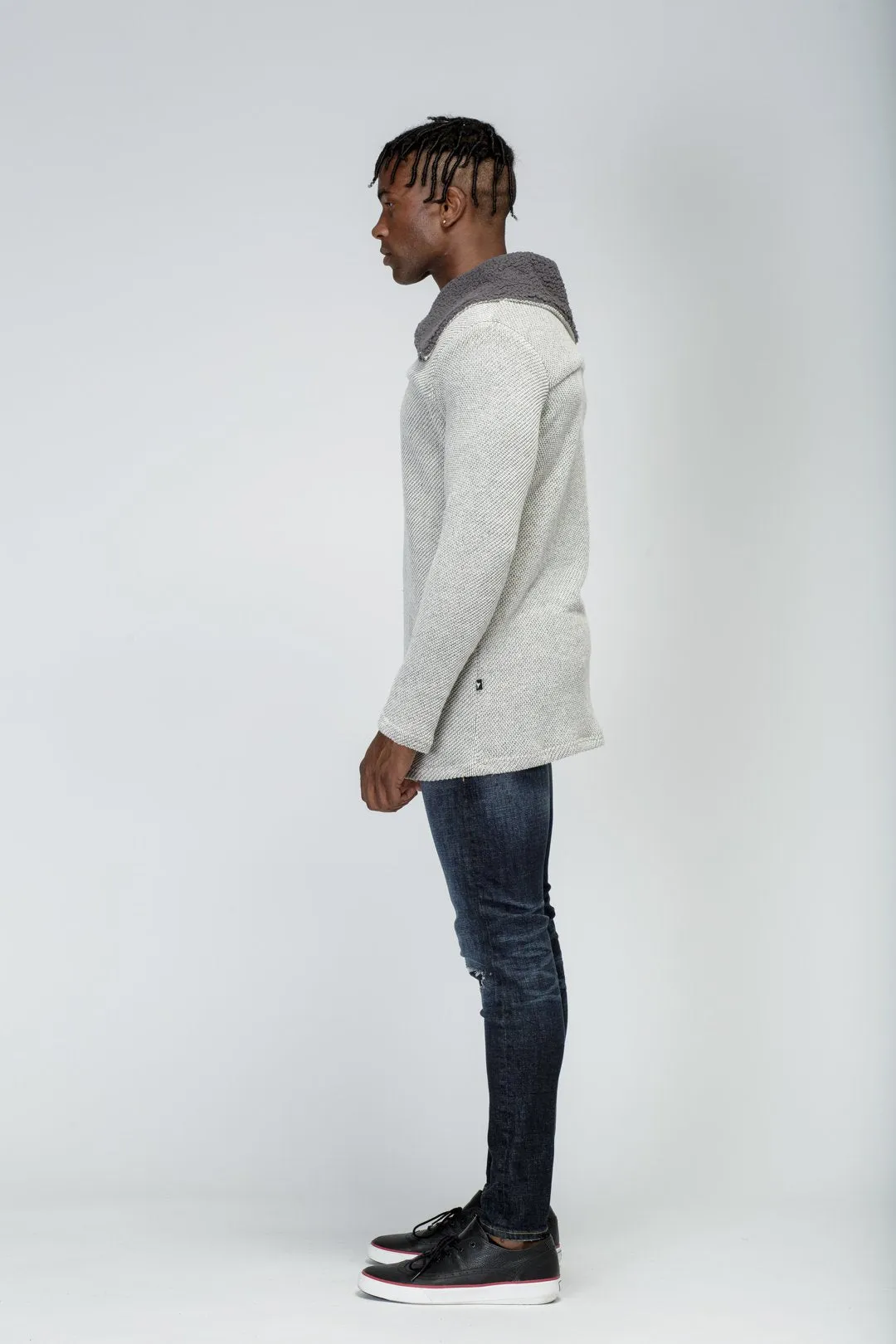Konus Men's Side Zip Turtle Neck Sweater in Grey