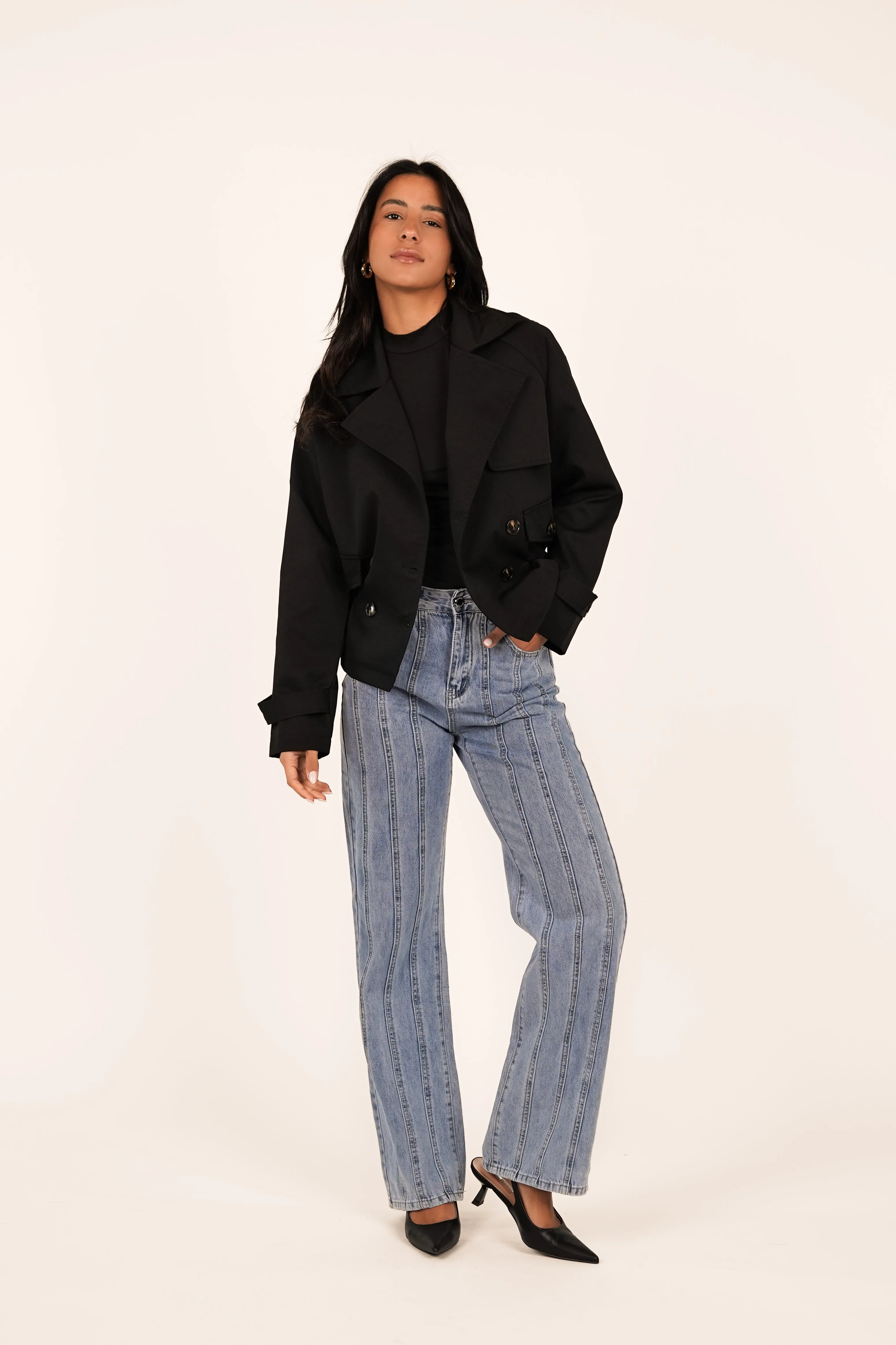Korte trenchcoat zwart - Sare