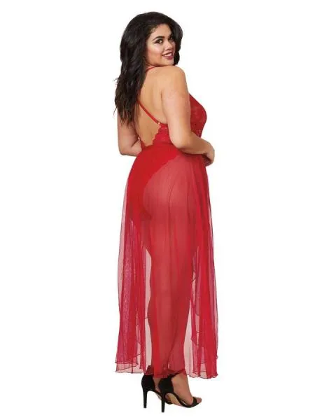 Lace Teddy and Mesh Skirt - Rouge - Size