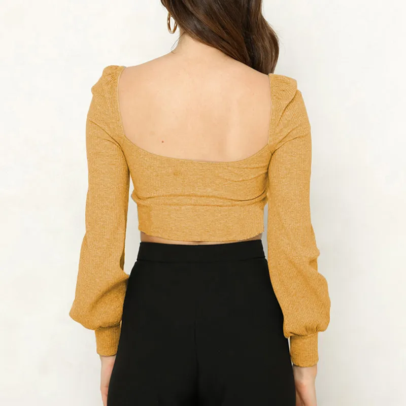 Lace-up Long-sleeve V-neck Sexy Sweater