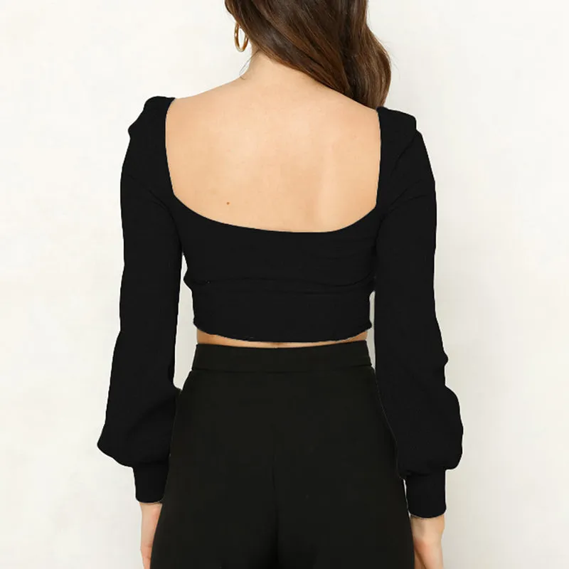 Lace-up Long-sleeve V-neck Sexy Sweater