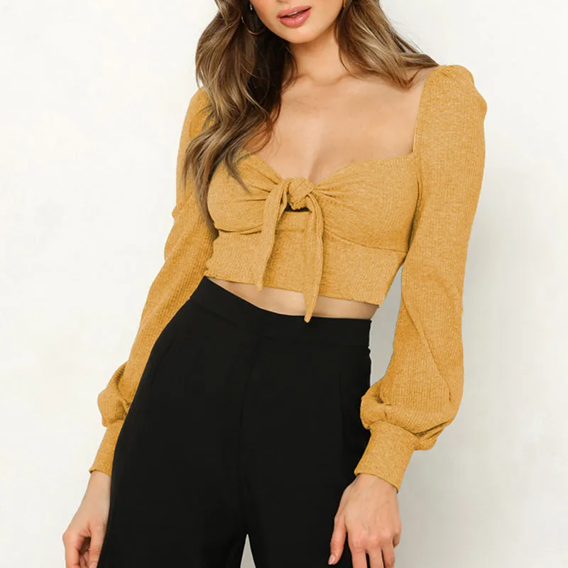 Lace-up Long-sleeve V-neck Sexy Sweater
