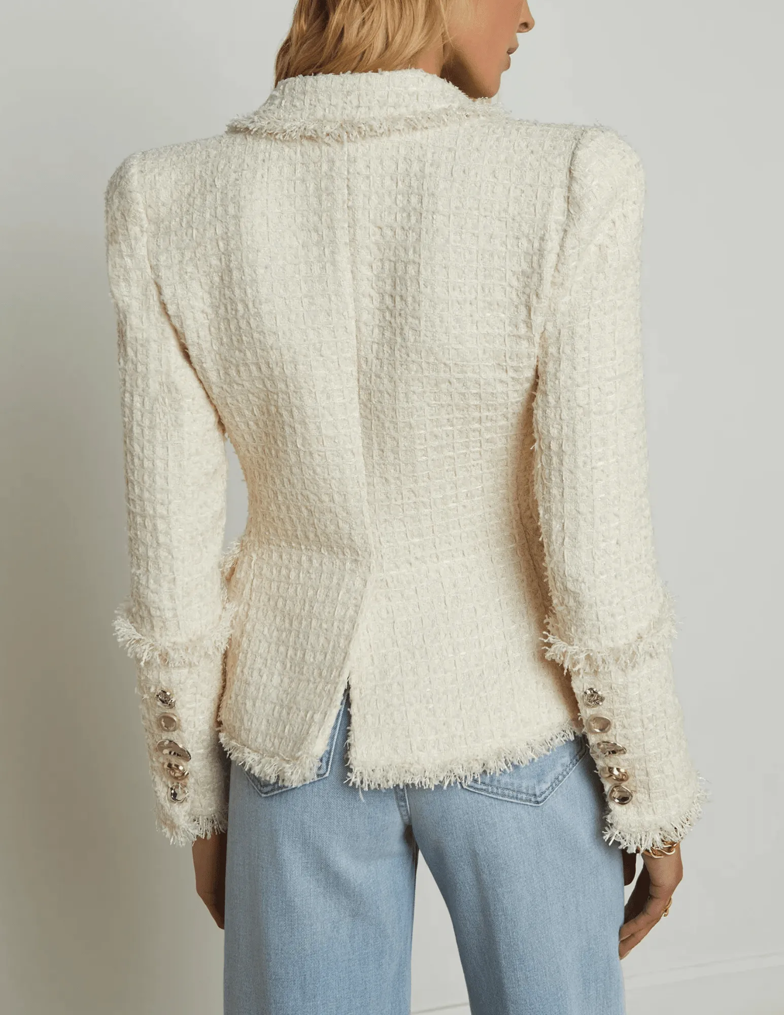 L'Agence Kaisley Frayed Hem Tweed Blazer