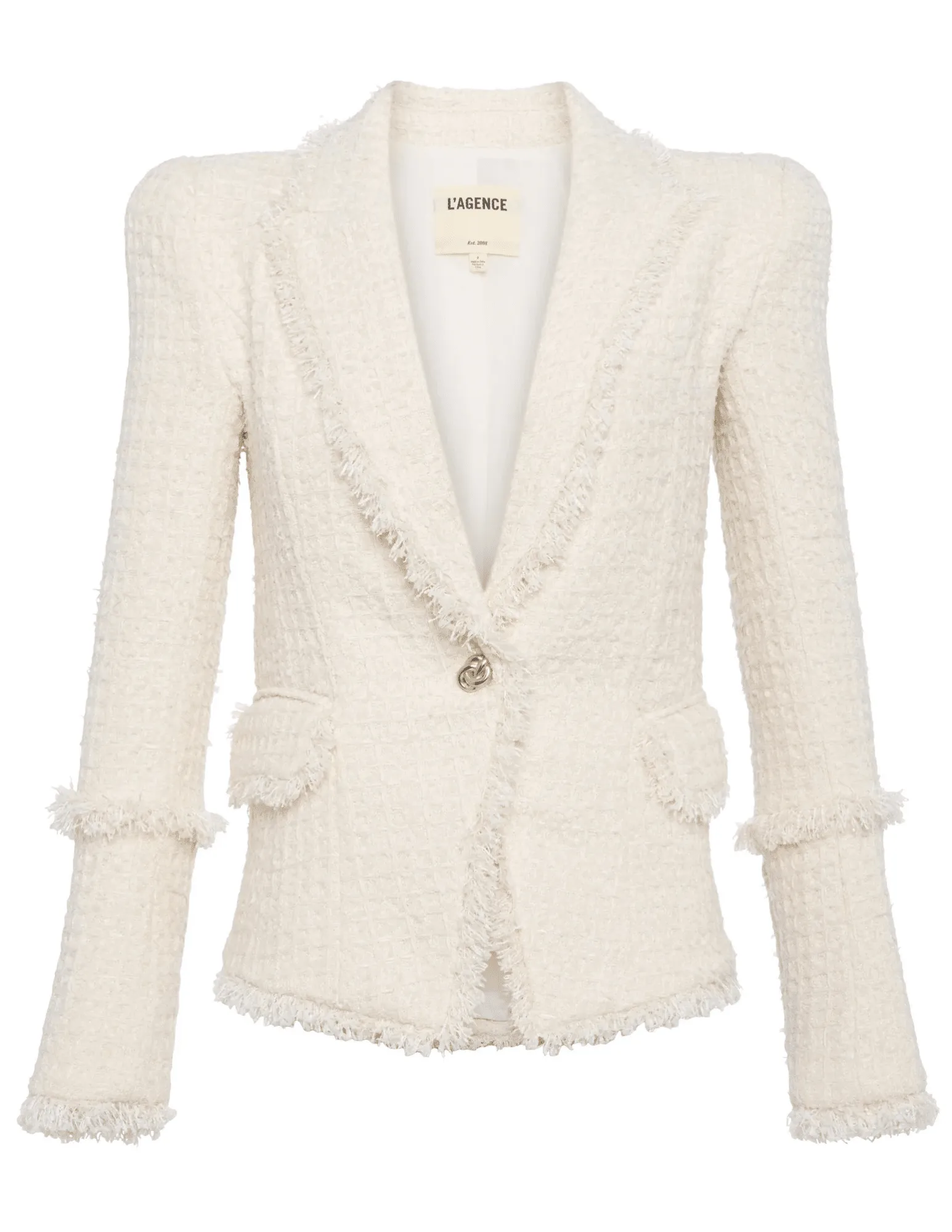 L'Agence Kaisley Frayed Hem Tweed Blazer