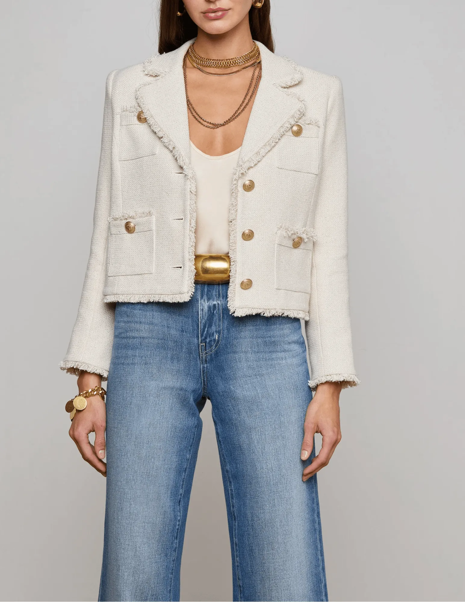 L'Agence Sylvia Collared Fringe Hem Jacket