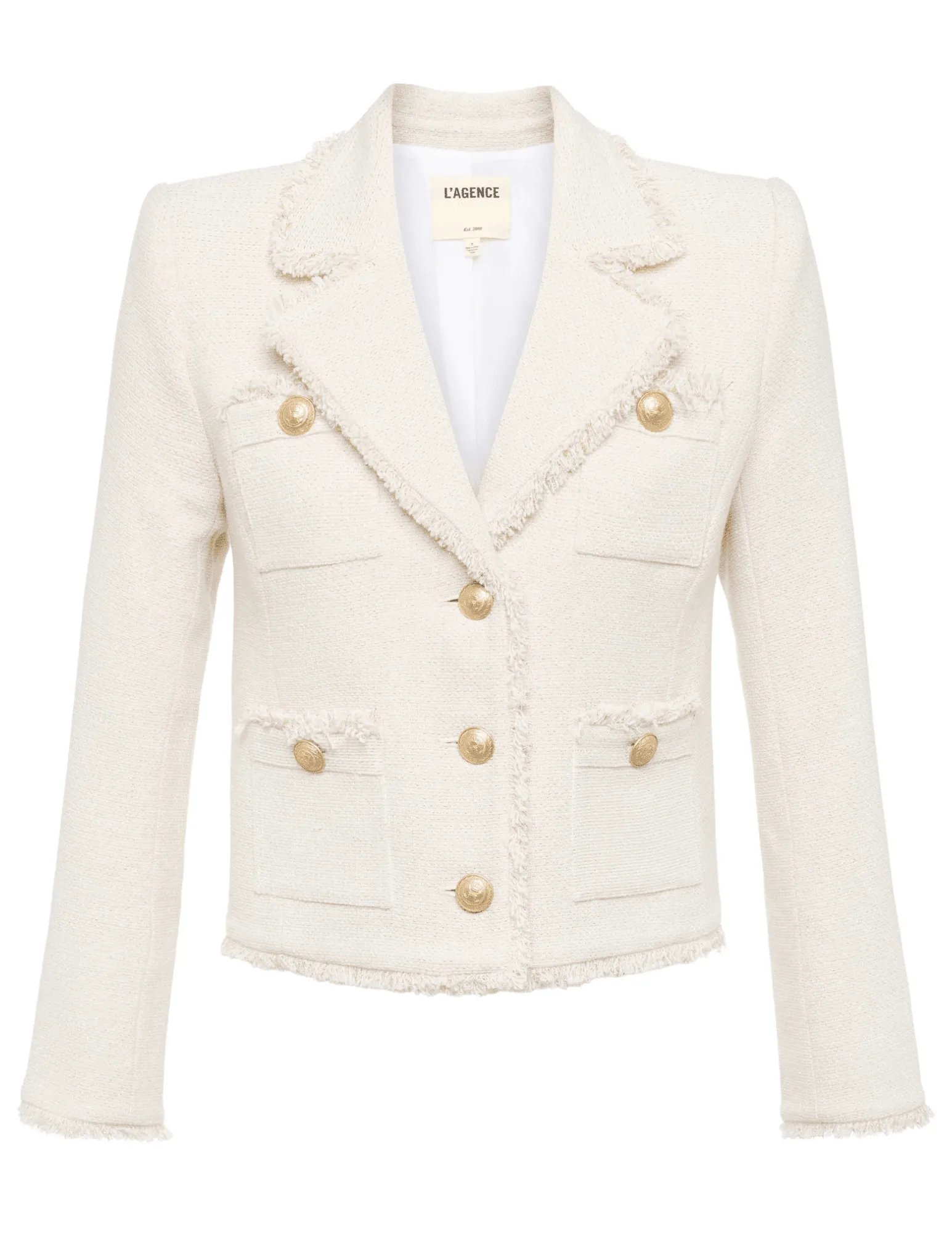 L'Agence Sylvia Collared Fringe Hem Jacket