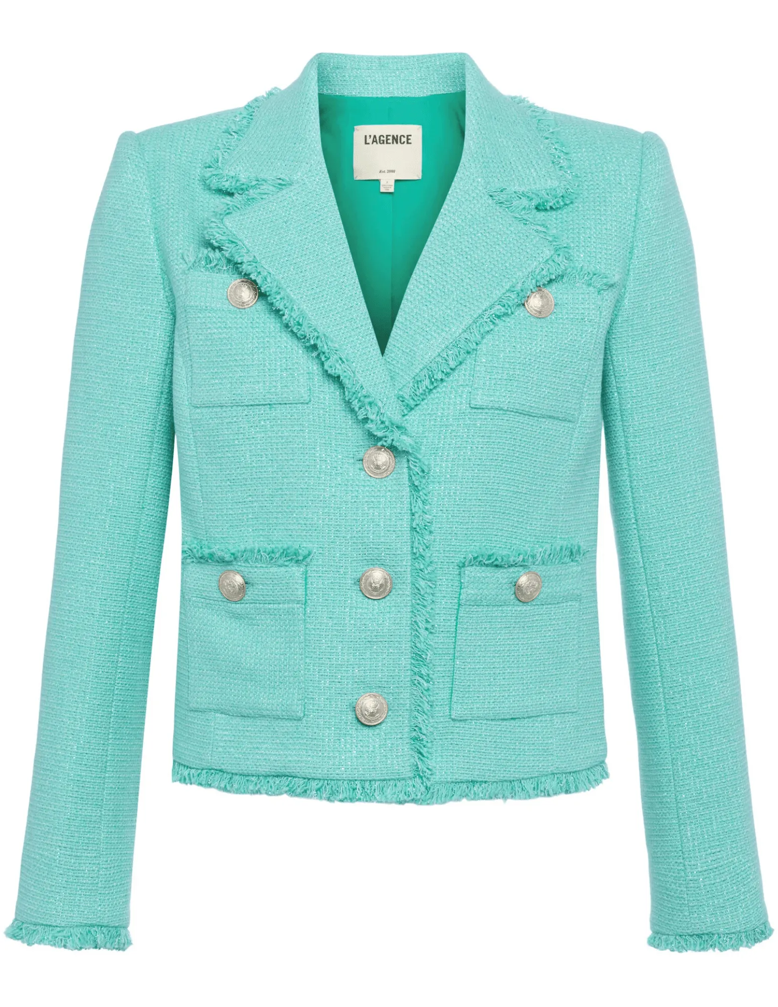 L'Agence Sylvia Collared Fringe Hem Jacket