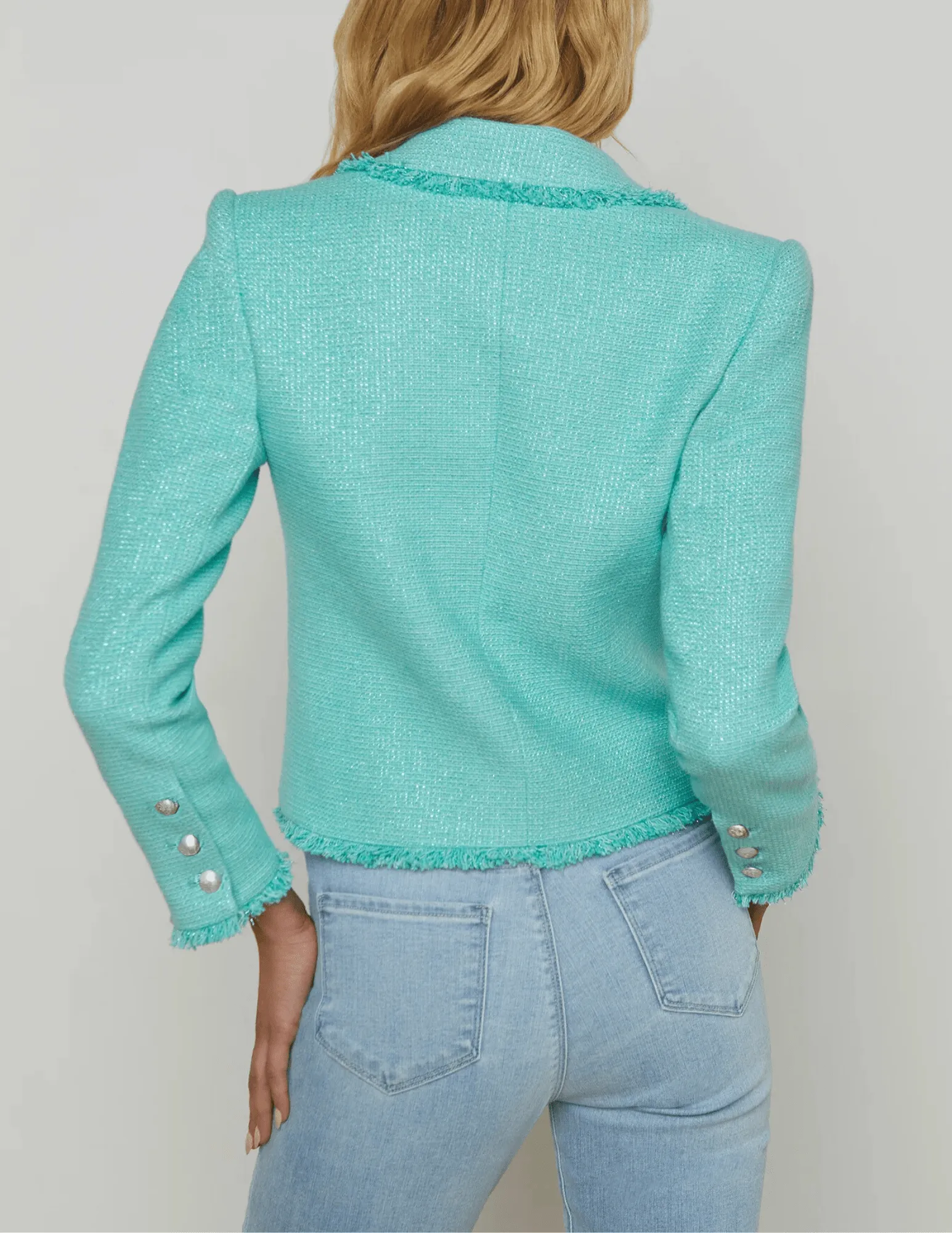 L'Agence Sylvia Collared Fringe Hem Jacket