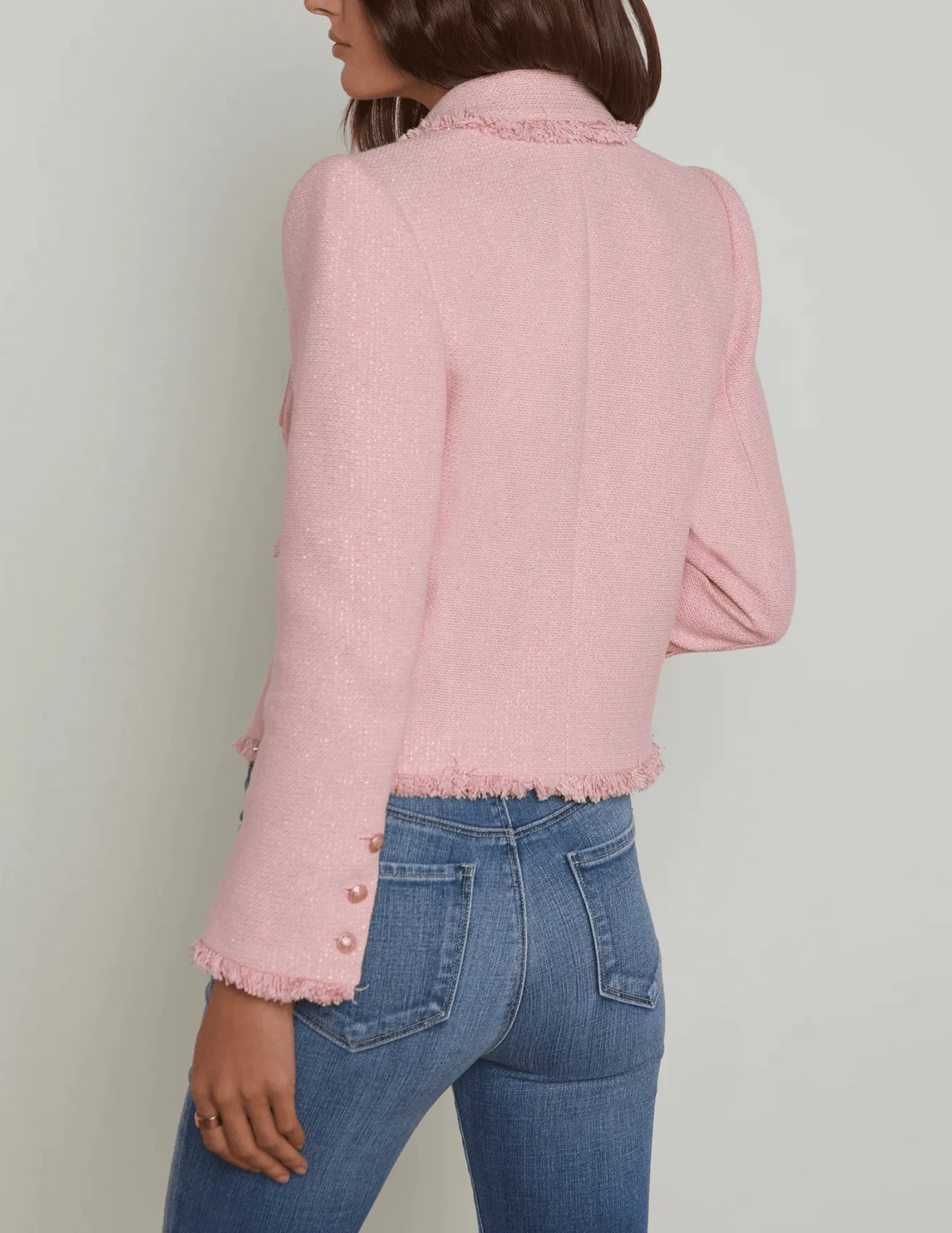 L'Agence Sylvia Collared Fringe Hem Jacket
