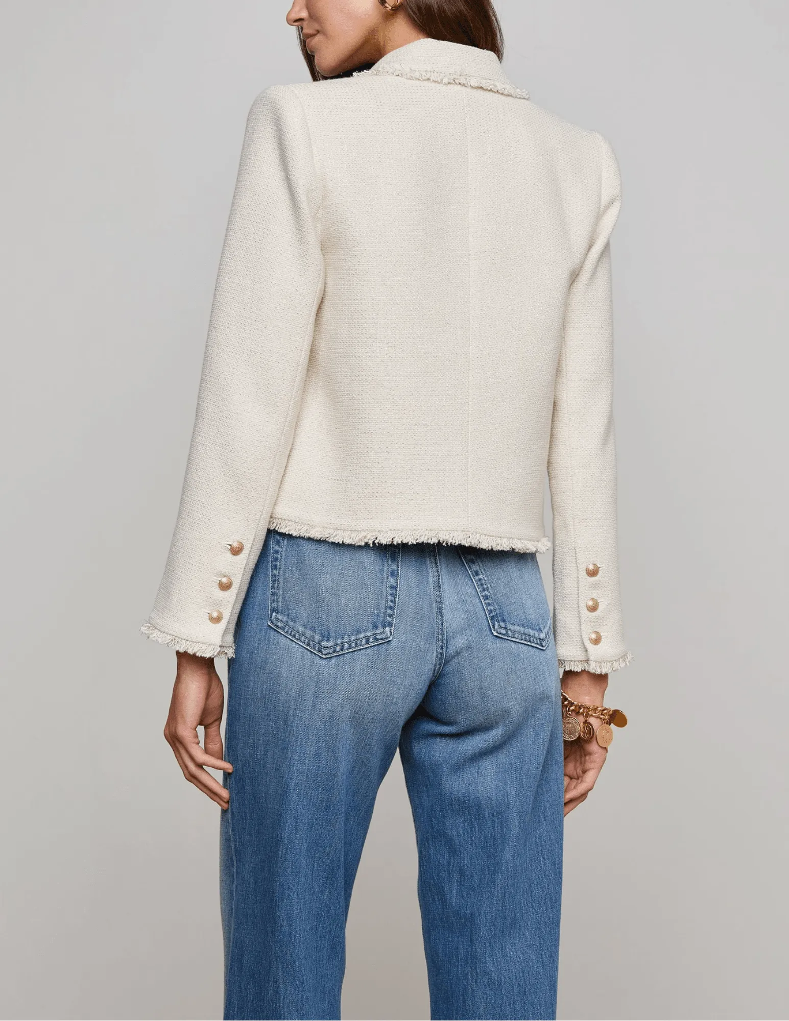 L'Agence Sylvia Collared Fringe Hem Jacket