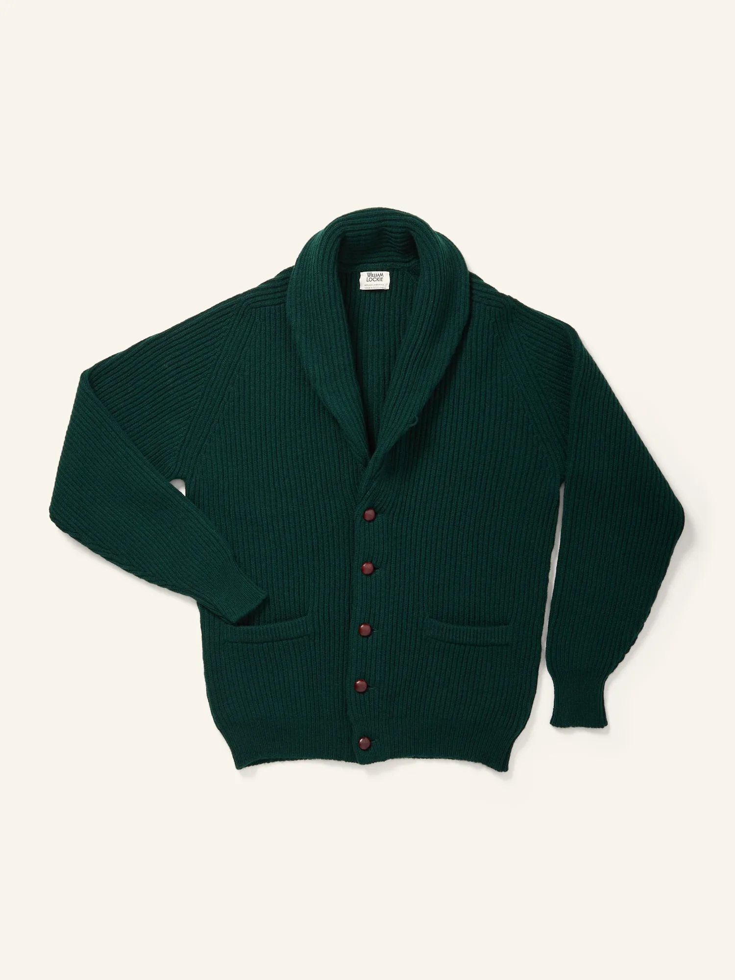 Lambswool Shawl Collar Cardigan Tartan Green