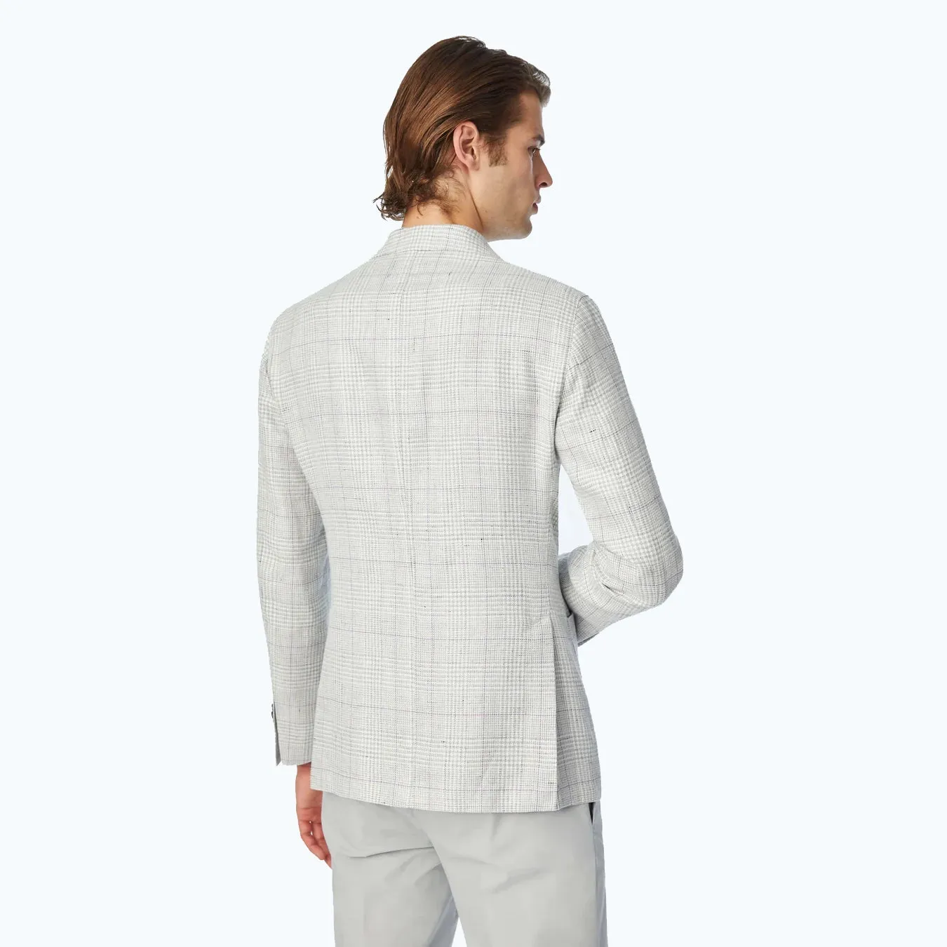 Light Gray Prince of Wales Linen-Cotton Contemporary Fit Sport Jacket - L.B.M 1911