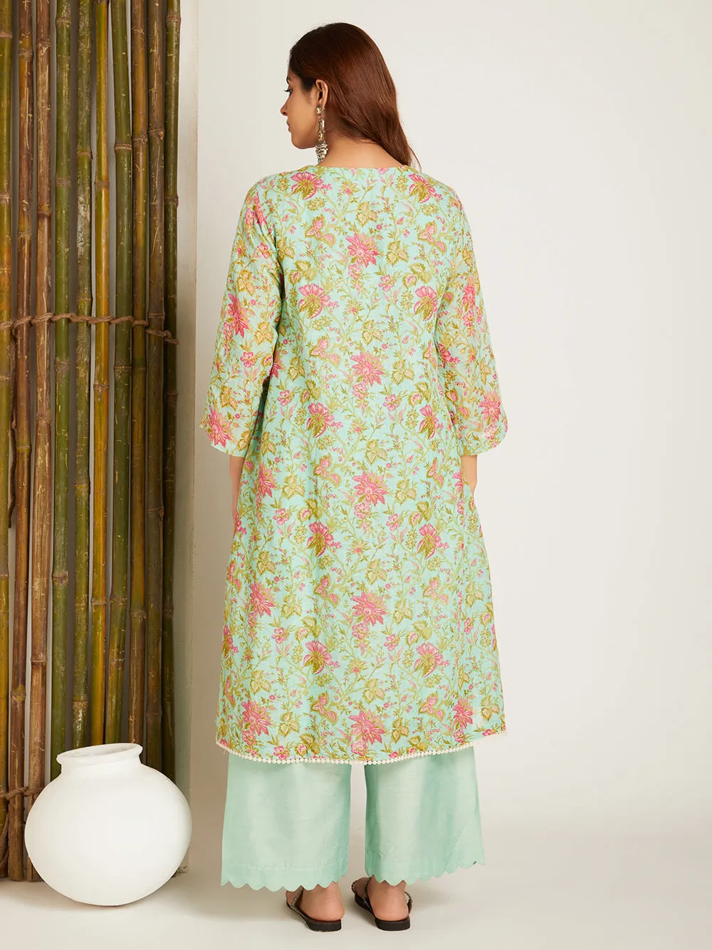 LINEN KURTA SET MINT GREEN