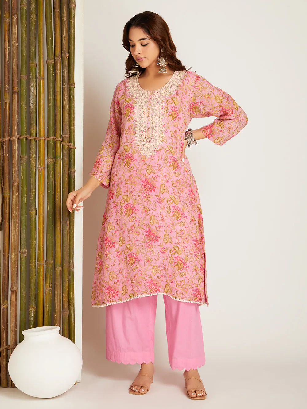 LINEN KURTA SET PINK