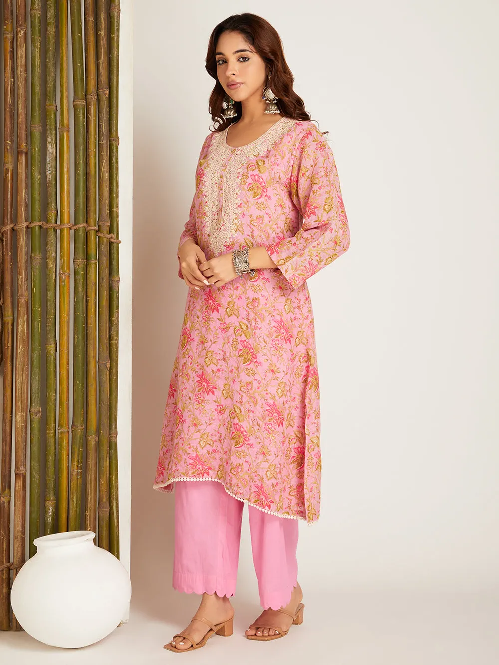 LINEN KURTA SET PINK