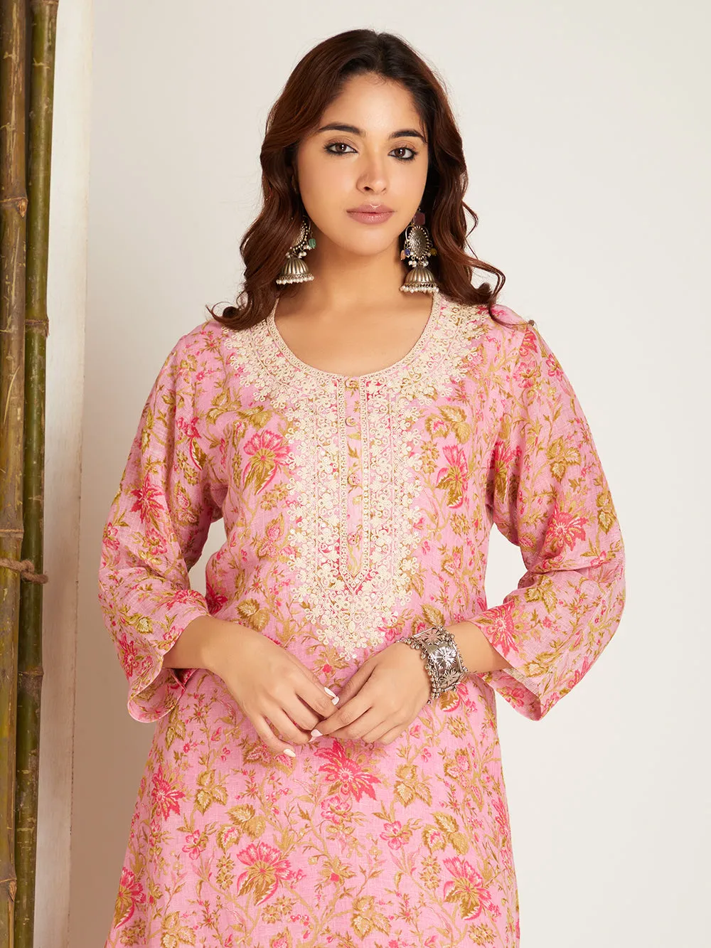 LINEN KURTA SET PINK