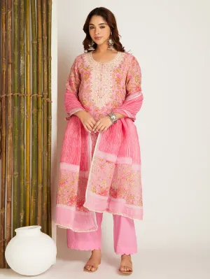 LINEN KURTA SET PINK