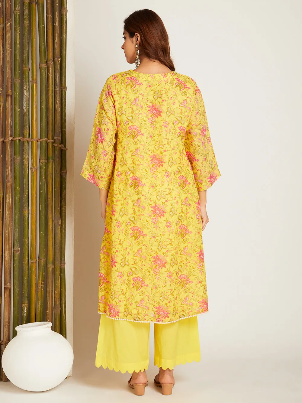 LINEN YELLOW  KURTA SET