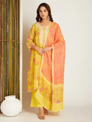 LINEN YELLOW  KURTA SET