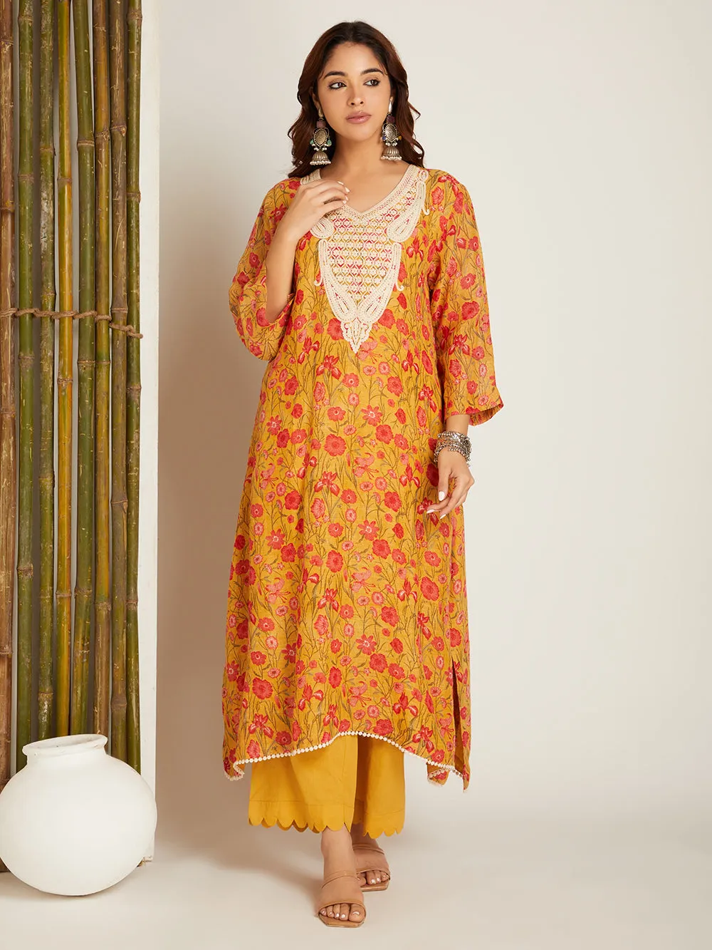 LINEN YELLOW KURTA SET