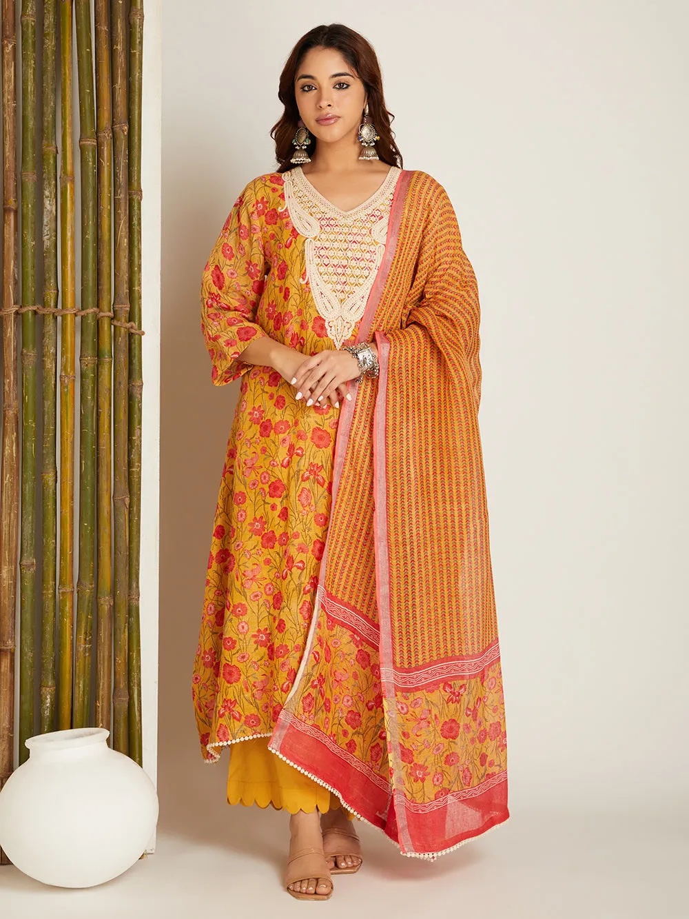 LINEN YELLOW KURTA SET