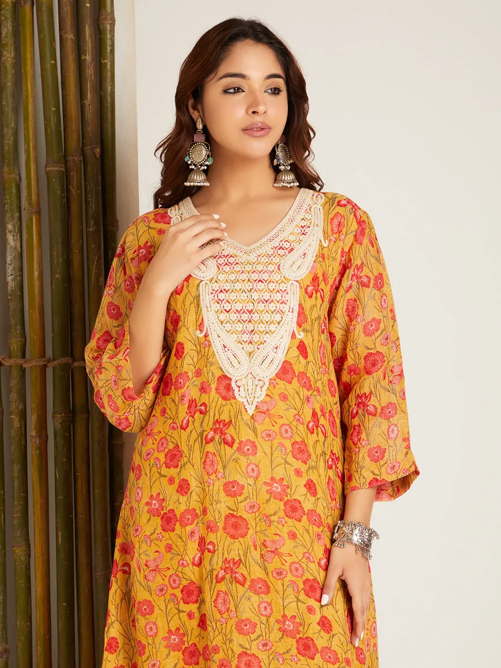 LINEN YELLOW KURTA SET